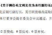 六爻简单北京银行：同意聘任毛文利为副行长